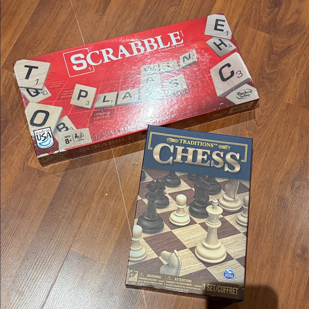 Scrabble and Chess Game Set - Red and Brown